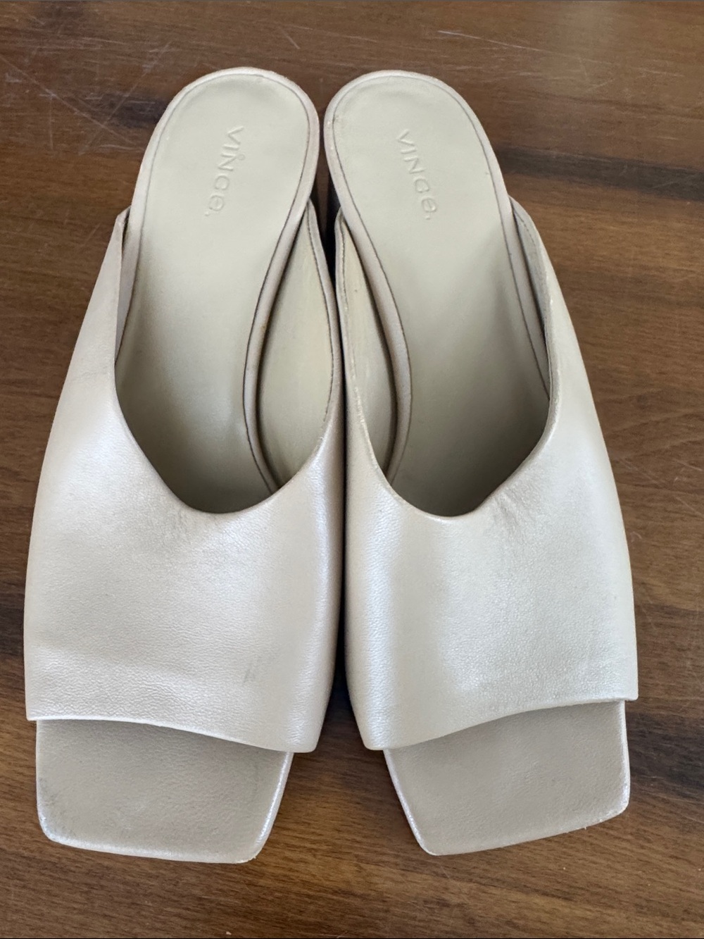 Vince cream  Leather square toe block, heel mules size 8.5